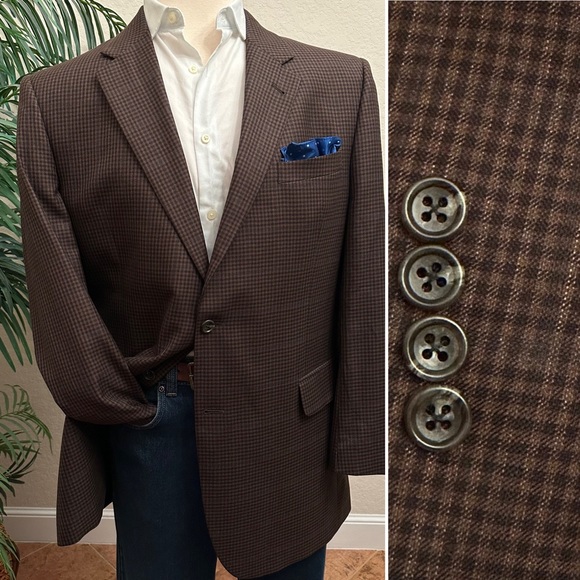 JOS A BANK MENS BLAZER SIZE 44L LONG CHECK SPORT COAT SILK WOOL SUIT JACKET